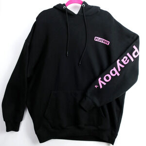 Playboy Bunny Hoodie Mens 2XL Black Graphic Pullover Streetwear Sweatshirt